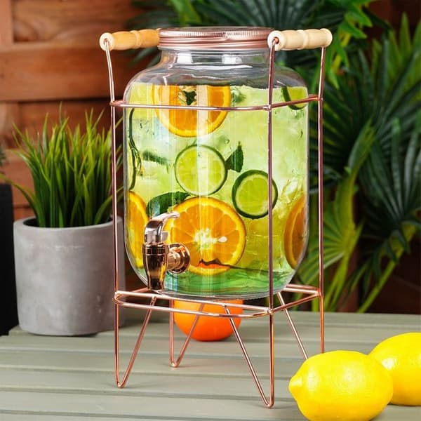 Dryckesdistributör - VILDE - 4,2 L - Tjockt glas - Guldkran - Insektskyddande lock