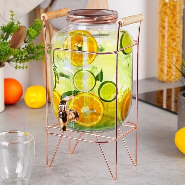 Dryckesdistributör - VILDE - 4,2 L - Tjockt glas - Guldkran - Insektskyddande lock