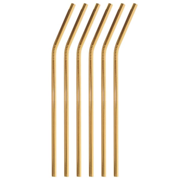 6x Böjda Metall Sugrör - Guld