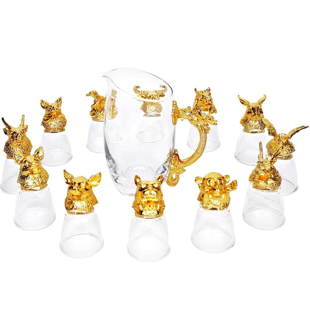 Chinese Zodiac, Karaffset med 12x Glas - Guld