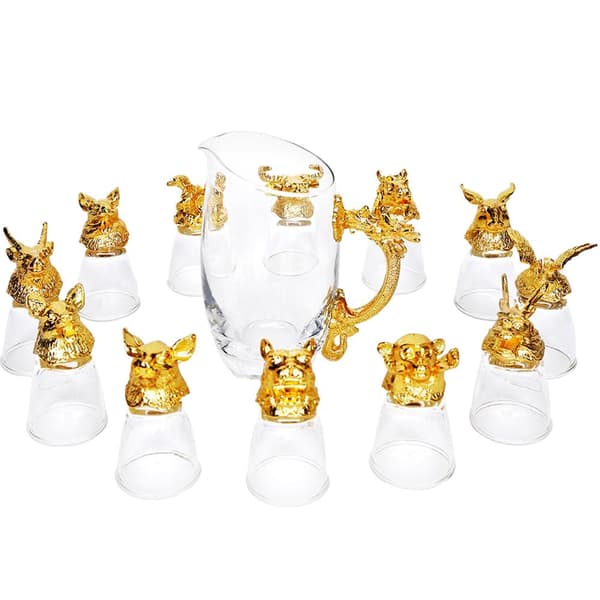 Chinese Zodiac, Karaffset med 12x Glas - Guld