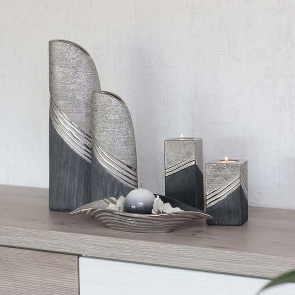 Frukthållare - fruktskål Dekohelden24 - 213254-41 - Modern dekorativ keramikskål - Silvergrå - 41 cm