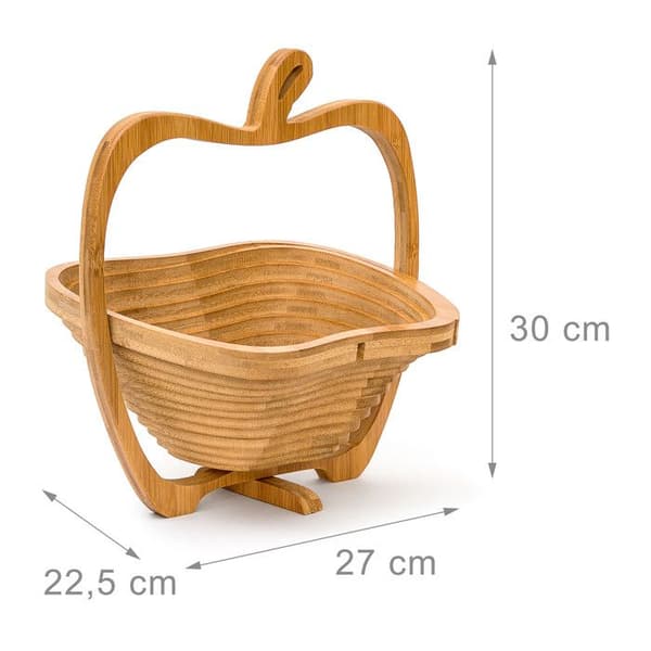 Relaxdays Fruktskål, formad som ett äpple, bambu, frukthållare, HxLxB: ca 30 x 27 x 22,5 cm, trä, träfärg