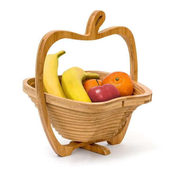 Relaxdays Fruktskål, formad som ett äpple, bambu, frukthållare, HxLxB: ca 30 x 27 x 22,5 cm, trä, träfärg