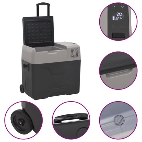 vidaXL Kylmälaukku pyörillä ja adapterilla mustaharmaa 40 l PP