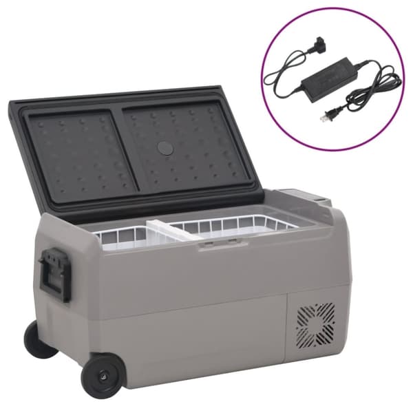 vidaXL Kylbox med hjul och adapter 50 L svart & grå PP & PE
