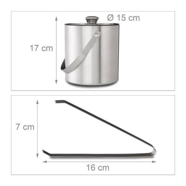 Relaxdays Rund isbuckets med silverfärgad inoxklämma 1,5 liter med lock HxlxP: 17 x 15 x 15 cm, silverfärgad