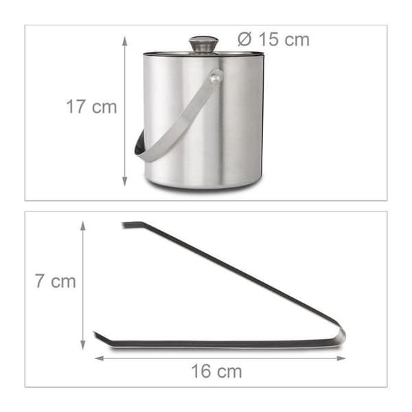 Relaxdays Rund isbuckets med silverfärgad inoxklämma 1,5 liter med lock HxlxP: 17 x 15 x 15 cm, silverfärgad
