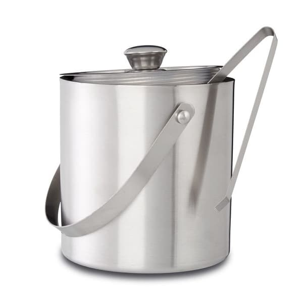 Relaxdays Rund isbuckets med silverfärgad inoxklämma 1,5 liter med lock HxlxP: 17 x 15 x 15 cm, silverfärgad
