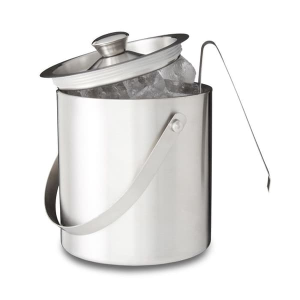 Relaxdays Rund isbuckets med silverfärgad inoxklämma 1,5 liter med lock HxlxP: 17 x 15 x 15 cm, silverfärgad