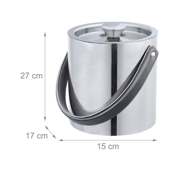 Relaxdays Isolerglas i rostfritt stål, dubbelväggig behållare, med lock, PU-handtag, 1,5 l, silverfärgad