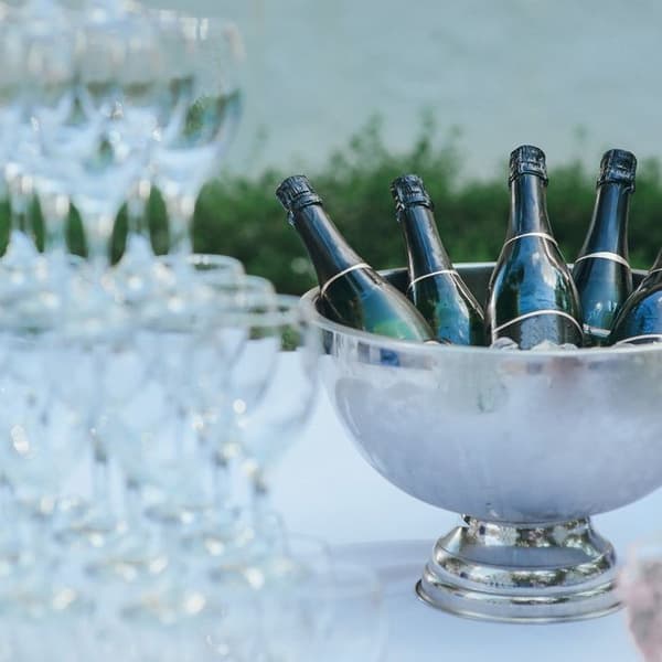 Relaxdays Champagnehink, Ishink i rostfritt stål, Vinflaska, Iskuber, Stor gryta, D 36,5 cm, Silver