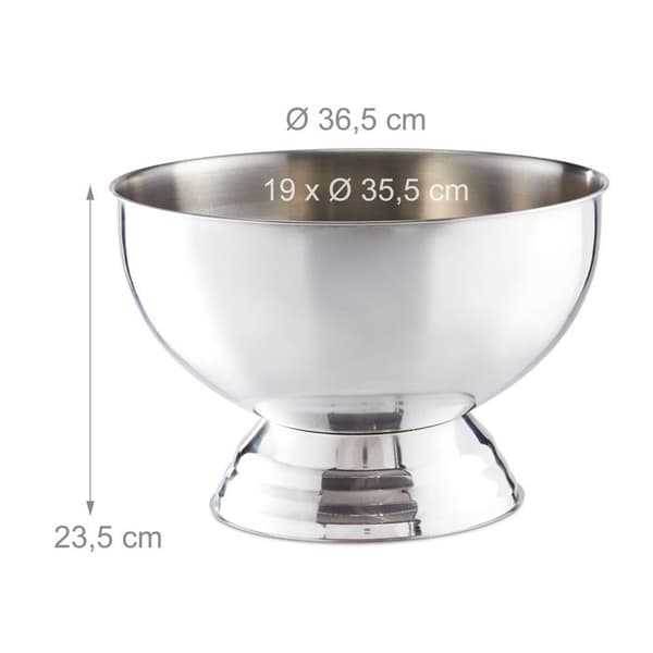 Relaxdays Champagnehink, Ishink i rostfritt stål, Vinflaska, Iskuber, Stor gryta, D 36,5 cm, Silver