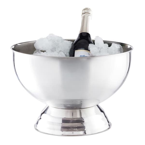 Relaxdays Champagnehink, Ishink i rostfritt stål, Vinflaska, Iskuber, Stor gryta, D 36,5 cm, Silver