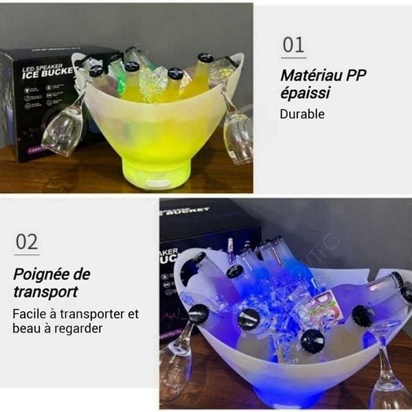 INN Isolierbehälter för is 7L 37,5 x 27 x 30 cm portabel möjlig att hänga upp muggar, färgändrande ljus, bluetooth-musik