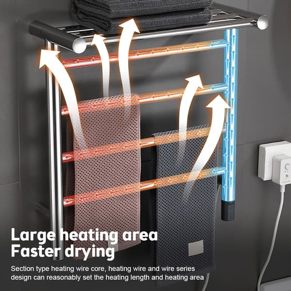 WiFi-sähkölämmitteinen pyyhekuivain, nopea lämmitys 3 minuutissa, säädettävä lämpötila 45-65 °C,Vaaleanharmaa