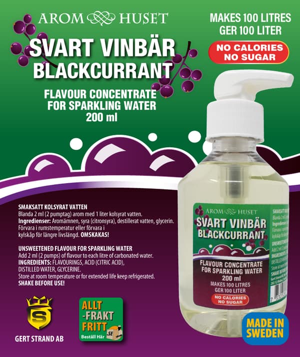 Bordsvattenarom 200 ml Svartvinbär pumpflaska, 100L