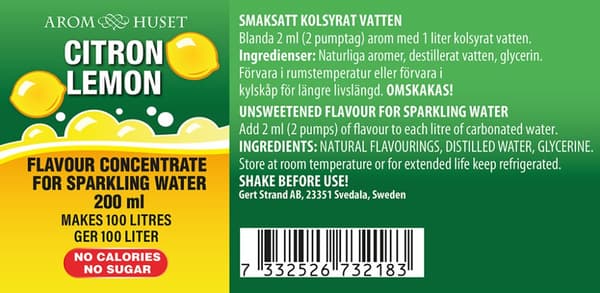 Bordsvattenarom 200 ml Citron pumpflaska, 100 liter dryck