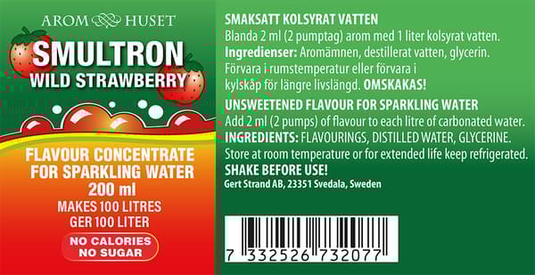Bordsvattenarom 200 ml Smultron pumpflaska, 100 liter dryck