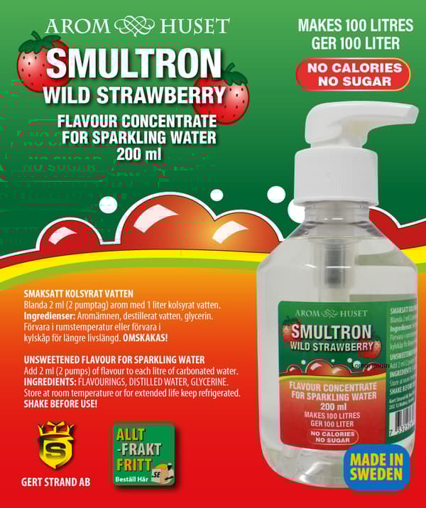 Bordsvattenarom 200 ml Smultron pumpflaska, 100 liter dryck