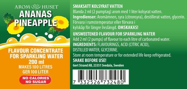 Bordsvattenarom 200 ml Ananas pumpflaska, 100 liter dryck
