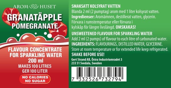 Bordsvattenarom 200 ml Granatäpple pumpfl, 100L