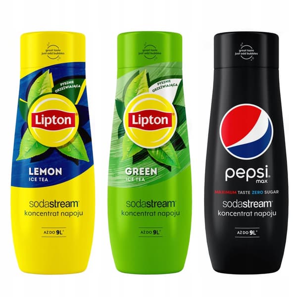 Set med 3 SodaStream koncentrat Lipton Lemon+Green+Pepsi Max