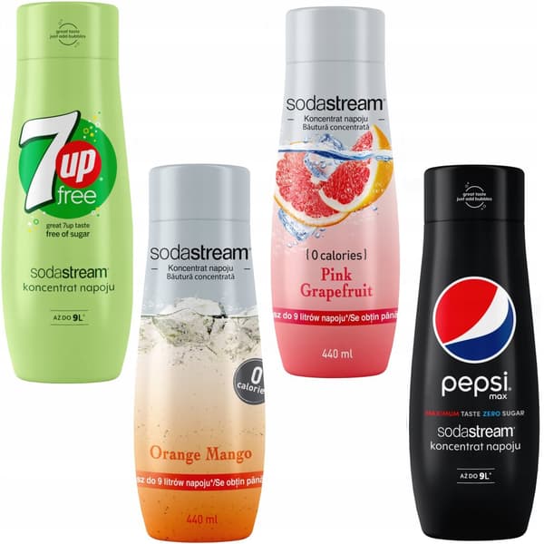kpl SodaStream 7UpFREE -tiivistettä + appelsiini-mango + greippi + PepsiMax