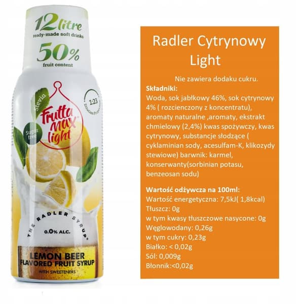 FruttaMax Radler Light konsentraatti, 500 ml