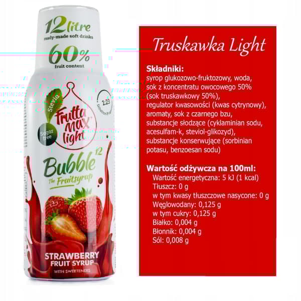Sæt med 2 FruttaMax Strawberry Light koncentrater, 500 ml