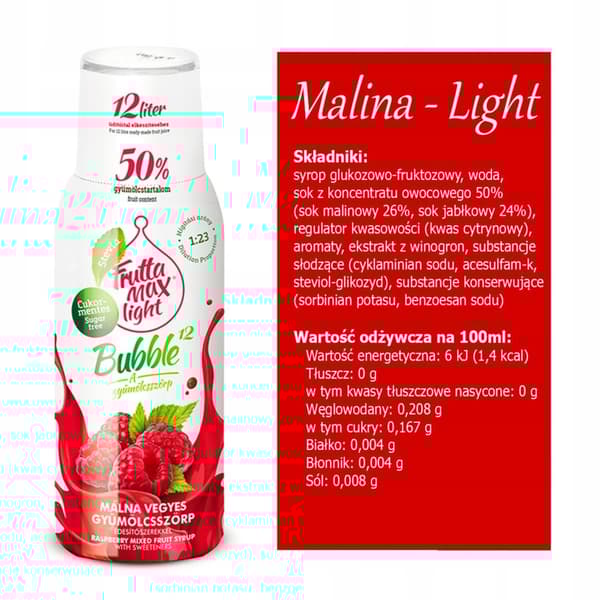 Set med 2 FruttaMax Tonic+Raspberry Light koncentrat, 500 ml
