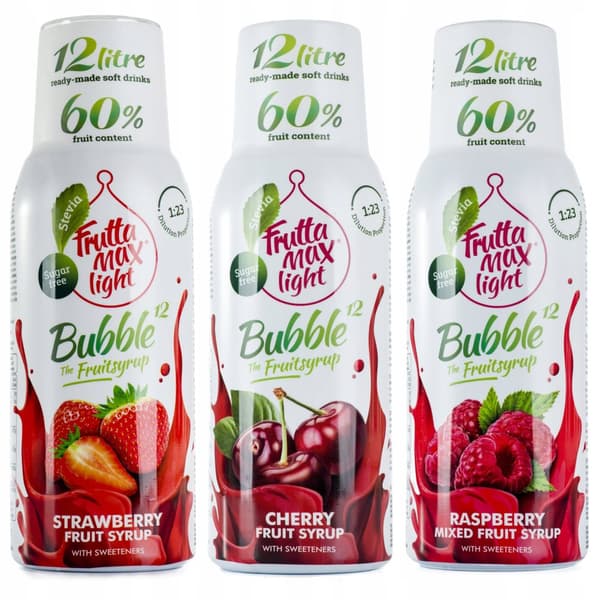 Sæt med 3 FruttaMax koncentrater Jordbær + Kirsebær + Hindbær, 500 ml