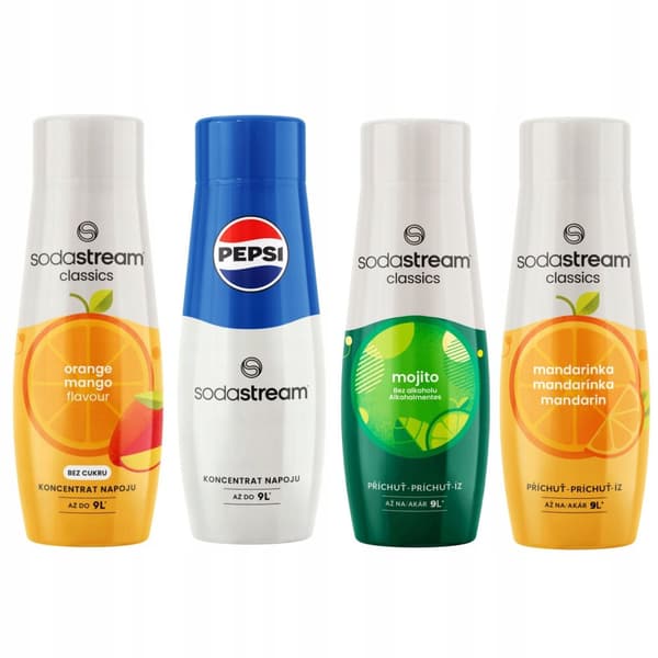 SODASTREAM Pepsi + Appelsiini-Mango + Mojito + Mandariini siirapit 4 kpl.