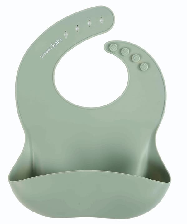 Set med haklapp och tallrik i silikon - pistagegrön