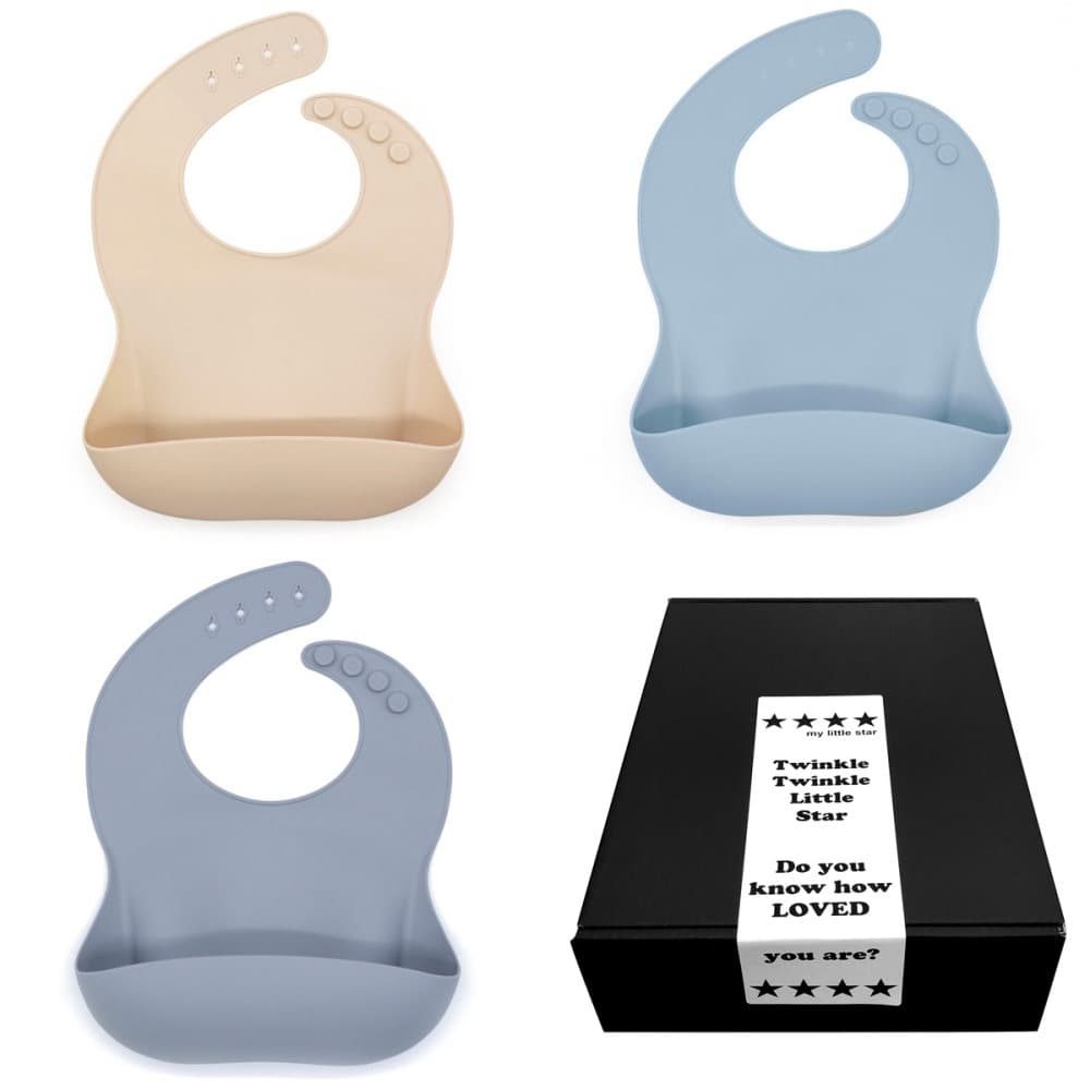 Mjuk Haklapp barn & bebis i Silikon - Beige, Blue & Grey