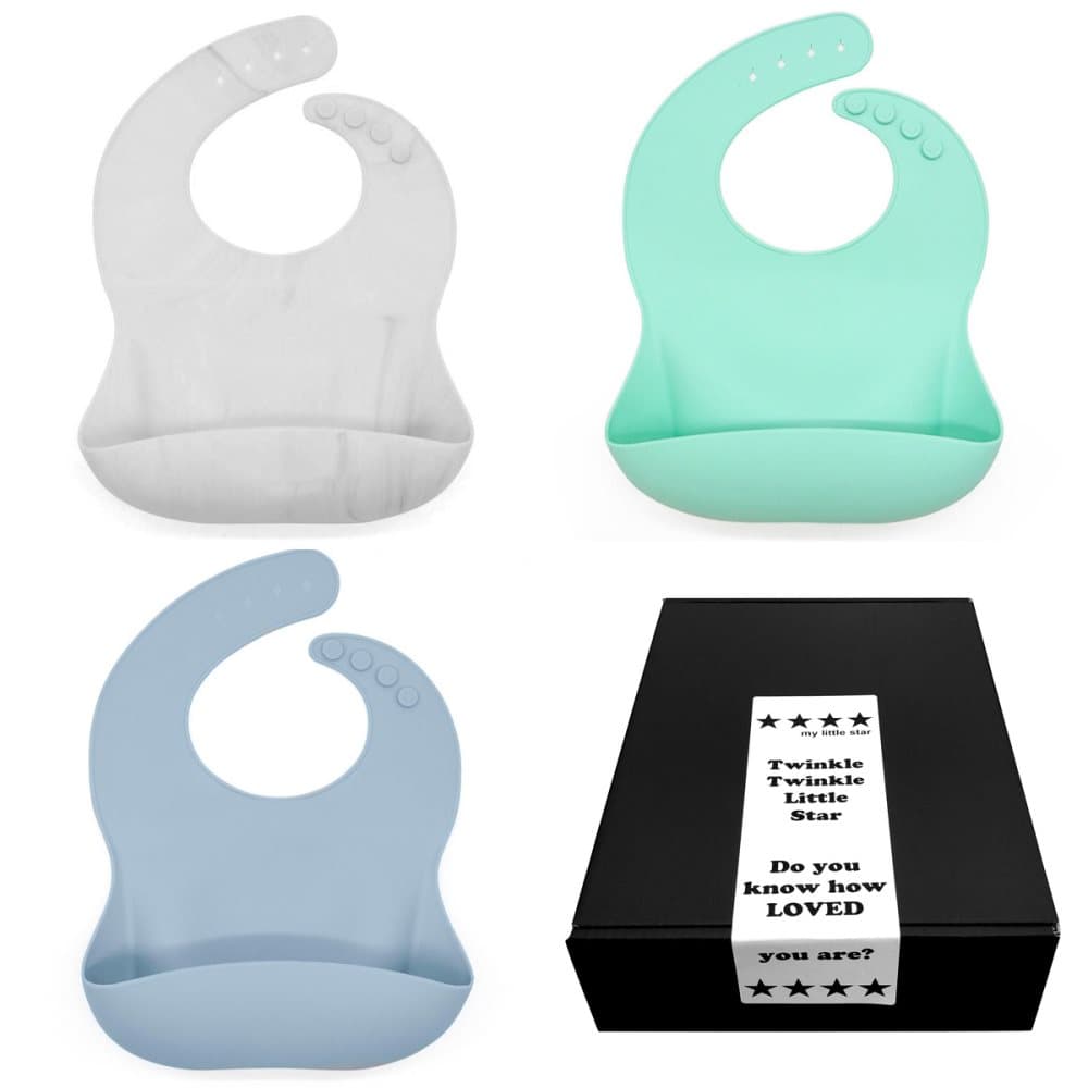 Mjuk Haklapp barn & bebis i Silikon - Marble, Mint & Blue
