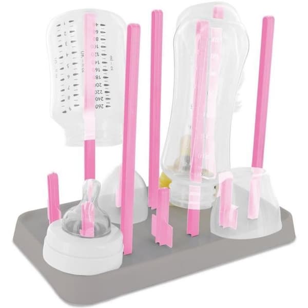 Egouttoir för nappflaskor PROMOBO - För 6 nappflaskor och tillbehör - Rosa