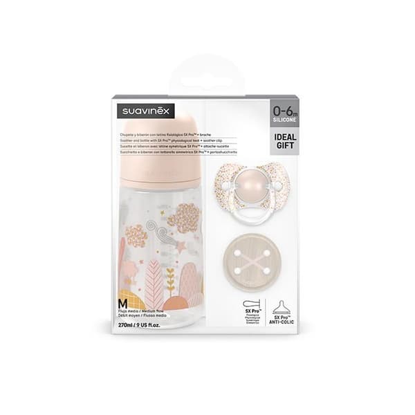 Suavinex presentförpackning Nappflaska Napp och nappklämma Dreams Rosa 270mL