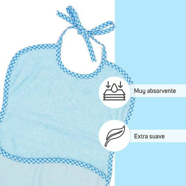 TI-TIN - Pack med 3 haklappar i korsstygn | Färg blå | dimensioner 25x30 cm | Med bandstängning för mer bekvämlighet.
