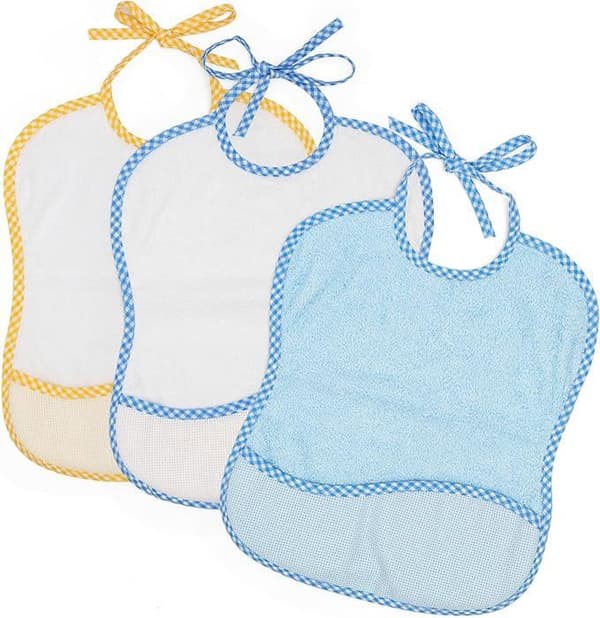 TI-TIN - Pack med 3 haklappar i korsstygn | Färg blå | dimensioner 25x30 cm | Med bandstängning för mer bekvämlighet.