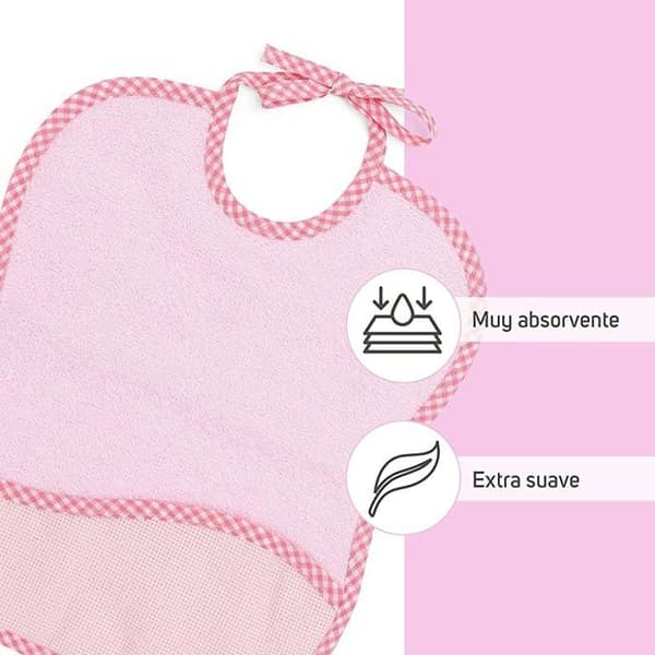 TI-TIN - Pack med 3 haklappar i korsstygn | Färg rosa | dimensioner 25x30 cm | Med snörstängning för enklare användning.