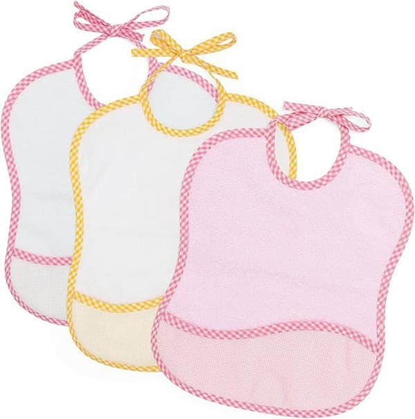 TI-TIN - Pack med 3 haklappar i korsstygn | Färg rosa | dimensioner 25x30 cm | Med snörstängning för enklare användning.