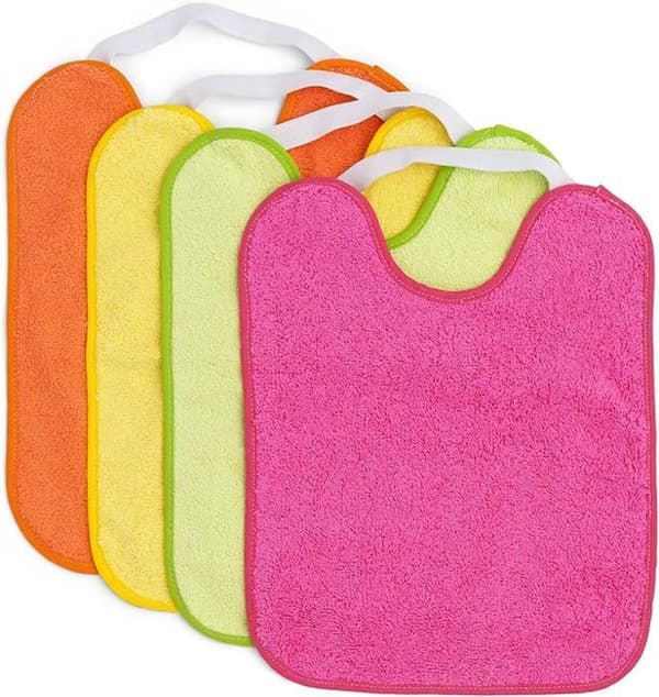 TI-TIN | Set med 4 vattentåliga haklappar för spädbarn | Elastisk stängning för bebisar från 6 till 18 månader | Maskintvättbar | 23x28 cm