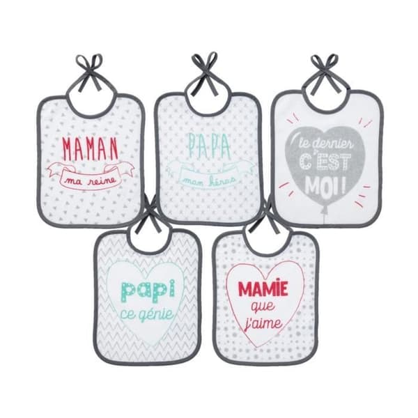 BABYCALIN Paket med 5 födelsehaklappar Familjemeddelande - 20 x 25 cm