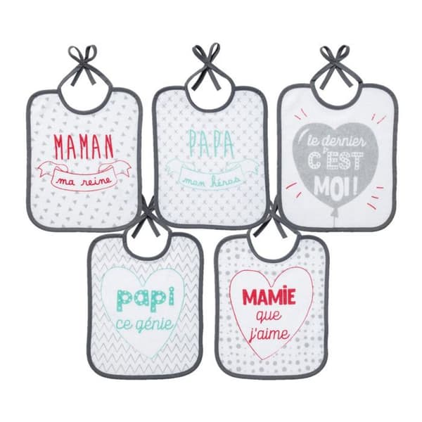 BABYCALIN Paket med 5 födelsehaklappar Familjemeddelande - 20 x 25 cm
