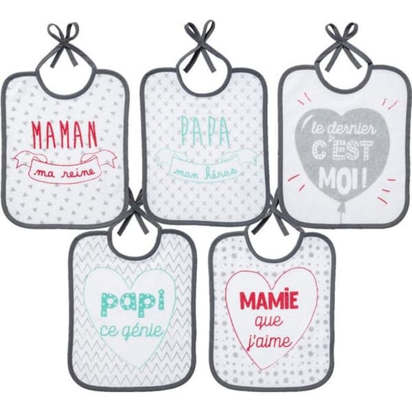BABYCALIN Paket med 5 födelsehaklappar Familjemeddelande - 20 x 25 cm