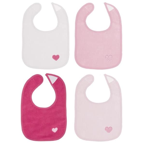 Set med 4 praktiska Bieco haklappar - Ljust rosa - För bebisar från 4 månader - Tillverkad av ultramjuk svamp