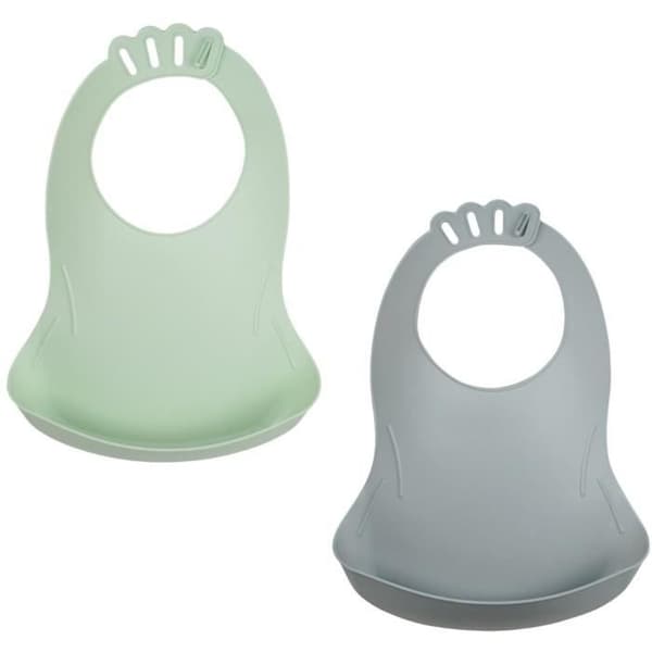 Set med 2 haklappar - THERMOBABY - BIBOU - Celadongrön och Charme Grey - Justerbar och vattentät
