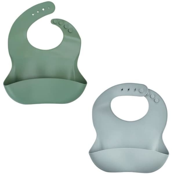 Set med 2 haklappar - THERMOBABY - Silikon - Kaktusgrön och grå - Vattentät och justerbar
