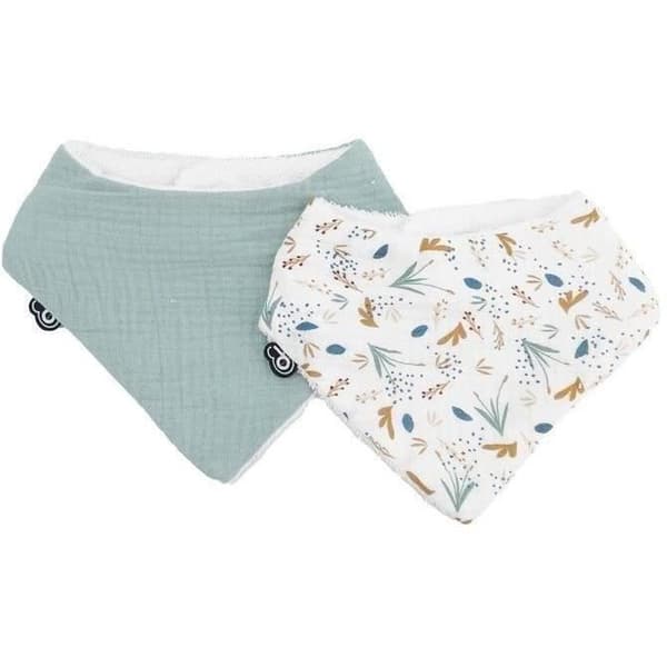 2-pack haklappar med bandana - DOMIVA - TU - Muslin - Celadon tryckt på vattnet
